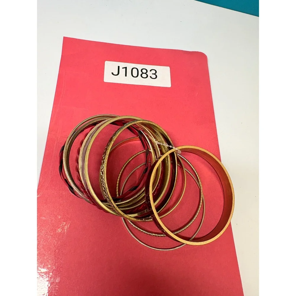 Red Gold Bangle Bracelet Set 11pc‎ Stackable Enamel Hammered Boho